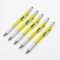 Set di 5 penne multiutensile gialle con righello, livella a bolla e punta touch capacitiva - Multifunzione 6 in 1 / Giallo