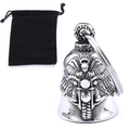 Silver guardian bell pendant with winged biker design including a black velvet gift pouch - Steel Color Bell Velvet Bag Set