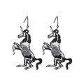 Gothic Halloween earrings featuring black and white skull unicorn pendant charms - Skeleton Unicorn Style
