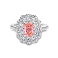 Elegant S925 silver ring featuring an oval orange-pink sapphire and double diamond halo - US 6 / FDJZ-085 Padparadscha Pink