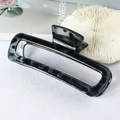 Glossy black leopard hollow square hair claw clip on white fabric background - Grey Leopard