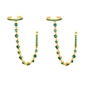 Gold chain earrings with green zircon accents featuring an ear cuff and stud design - Gold with Green Gemstone Ear Cuff Chain Earring