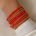 Bohemian multi-layer wrap bracelet featuring red and gold glass seed beads for summer - Red And Gold Color Matching Style (0033)