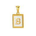 Vierkante roestvrijstalen hanger met witte schelp inlay en gouden letter B voor dames - Letter B