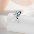 Elegant heart blue zircon and teardrop earring in silver finish for women - Single Piece / Light Sea Blue