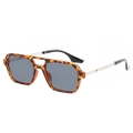 Retro tortoiseshell double bridge sunglasses with dark grey lenses and gold metal temples - Leopard Frame Grey Lens