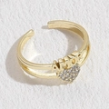 Adjustable gold AMOR ring with zircon-studded heart and double-layer open band - Letter Heart 14K Gold