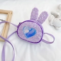Sparkly purple sequin rabbit ear crossbody bag for girls with dark blue heart detail - Purple