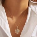 18K gold two-tone spiral pendant necklace with white zircons on a delicate chain - Spiral Leaf (XHN003GL)