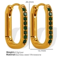 Gold-plated stainless steel oval hoop earrings with green zircon insets - Style EH314 / Gold with Green Zircon