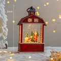 Red Christmas barn snow globe lantern with Santa and spinning glitter 23cm height - Red - Santa and White Bear