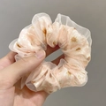 Pastel pink daisy print organza scrunchie with double-layer mesh and floral pattern - Large Floral Pink