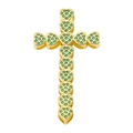 Golden heart cross pendant with green stones and elegant zircon inlays for necklaces - Pendant 69 (Gold Heart Green Stone Cross)