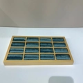 Golden 16-slot jewelry display tray with teal velvet lining for rings and earrings - 16-Grid Bracelet Tray (Peacock Blue)