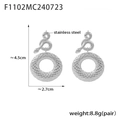 Orecchini a cerchio in acciaio inossidabile argento con motivo serpente chic - F1102-Orecchini Color Acciaio