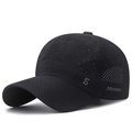 Quick-dry black mesh sports cap with breathable laser-cut holes and side lettering - Adjustable / Black