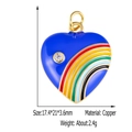 Blue heart-shaped copper pendant with rainbow stripes and cubic zirconia inlay - Light Blue Heart Rainbow
