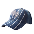 Dark blue denim baseball cap with sparkling rhinestones and sequin patterns - Denim No. 3 (Dark Blue)