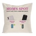 Federa in lino beige con tasche per telecomando e cellulare e design con testo stampato - Il posto di mamma rosa nero (Beige)