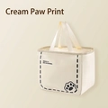 Cream colored insulated lunch bag with black paw print and sturdy double handles - Horizontal Beige Cat Paw