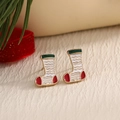 Christmas stocking earrings in red and green enamel with golden trim and wave patterns - Wave Pattern Christmas Sock (EAR0037)