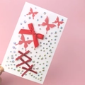 Face jewel stickers with red paper butterflies, silk bows and iridescent rhinestones - Red Bow Jewels (BJA-667)