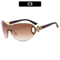 Y2K rimless sunglasses with brown gradient lenses and gold circular geometric accents - Leopard Frame Gradient Tea Lens