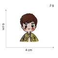 Detailed view of a cartoon boy embroidery patch showing dimensions 6cm x 4cm and 2g weight - Self-Adhesive Character Patch 4#