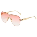 Occhiali da sole oversize senza montatura con lenti rosa sfumate e stanghette in metallo oro - Montatura Oro Sfumata Rosa