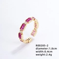 Anello aperto dorato con pietre baguette rosa e zirconi rotondi, diametro di 1,8 cm - Eternità Baguette Rosa Rosso / Oro Zircone Rosa Rosso