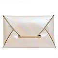 Women's envelope clutch bag in pearlized white with gold metal trim and snap closure - Off White