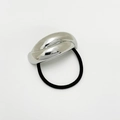 Elastic black hair tie with smooth silver metallic bow accent on a clean white background - Boat / Silver