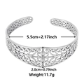 Bracciale rigido aperto in acciaio inox argento con motivo filigrana e misure - Color Acciaio