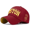 Burgundy cotton baseball cap with yellow Boston embroidery and shield side patch - Wine with Yellow Embroidery