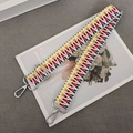 Adjustable colorful woven replacement shoulder strap with silver hooks and geometric pattern - Bright Yellow Red + Silver Hook