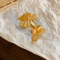 Golden flower arm cuff with elegant brushed texture and minimalist metallic design - Gold Brushed Five-petal Flower Style