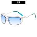 Gafas de sol Y2K de metal plateado con lentes degradadas azul claro y puntas verde azulado - Montura Plateada Lente Degradado Azul