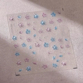 Bloemen nail art sticker TL-247 met roze en blauwe bloemen en parelaccenten - TL247 Zilveren Stempelen Jelly Lijm Stijl