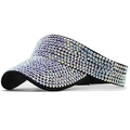 Visiera parasole nera di lusso per donna con strass AB colorati in vista laterale - Base Nera con Strass AB (01)