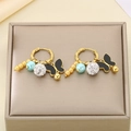 Detail of heart drop earrings featuring blue beads and black butterfly tassels on gold base - Black Butterfly Colorful Beads Crystal Ball Earrings (KE118728-SP)