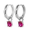 Elegant S925 silver hoop earrings with a ruby red round gemstone drop and zircon inlays - Silver Red