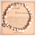 Handmade 8mm pink zebra stone beaded bracelet with silver heart charm and gift card - Pink Zebra With Card Style