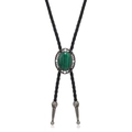 Western bolo tie featuring an oval green malachite stone in a vintage silver carved frame - Malachite Necklace