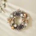 Ghirlanda natalizia grigio argento 40cm con pigne e palline decorative color oro - 40cm Grigio Argento Standard