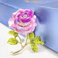 Spilla rosa smaltata viola elegante con cristalli scintillanti su scatola regalo - Rosa Viola Rosa