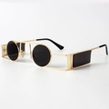 Lunettes de soleil steampunk avec monture en métal doré et verres ronds noirs - Tout Gris
