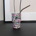 3oz stainless steel mini tumbler with colorful leopard print pattern and metal straw - Colorful Leopard
