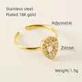 Verstelbare 18K vergulde roestvrijstalen ring met een peervormige zirkoon druppel - Druppelvorm (Witte Zirkonia)