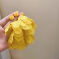 Detail of yellow flower tassel earrings featuring handcrafted beads and fabric petals - Yellow Fabric Flower Tassel (Silver Earring Post)