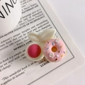 Sweet pink peach donut hair claw with cute white rabbit ears for girls - 1208A Pink Donut Hair Claw